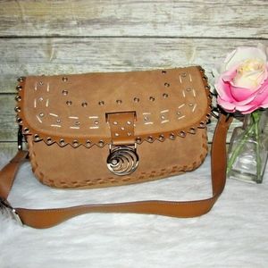 euroWellness Brown Suede Leather Studded Bag Purse